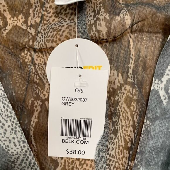 Snakeskin sheer cover / overblouse / tunic grey and white size 0/S NWT - Picture 6 of 7